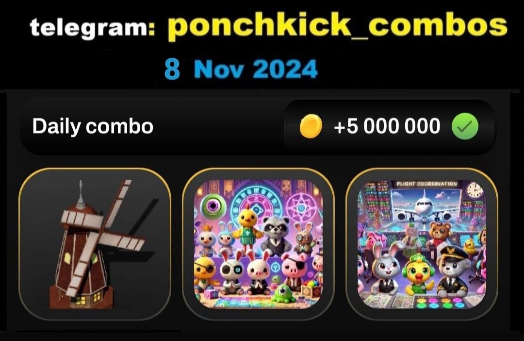 jd92883's tweet photo. 8 Nov 2024: PonchKick Daily Combo Join Telegram Channel 

1. Farm (Buildings)
2. Spiritual Toy Challenge (Toy Factory)
3. Flight Coordination (Toy Factory)

#PonchKickBot #NewPonchkick…… #poinchkick #ponchiqs #ponchkickdailycombo #PonchKick @ponchiqs https://t.co/C5MHZrrF49