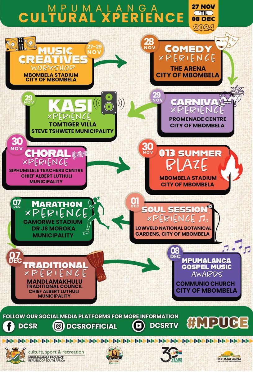 MPMirror's tweet photo. You’re spoilt for choice at this year’s Mpumalanga Cultural Xperience hosted by @DCSROfficial. Which event are you looking forward to?
#MPUCE https://t.co/PwJwoOrlnp