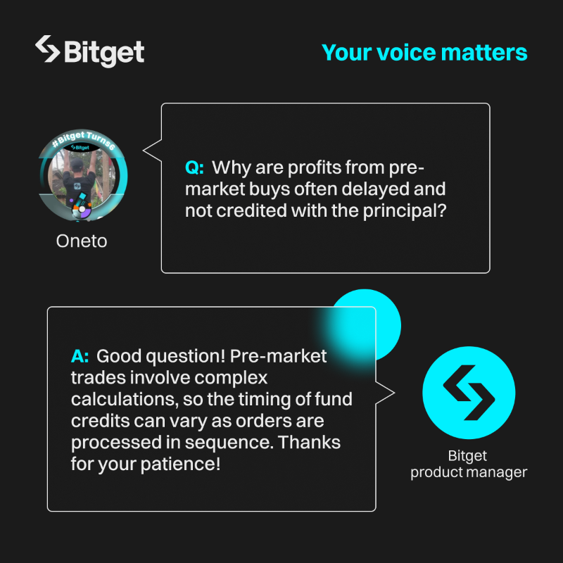 bitget's tweet photo. We’re listening because your voice makes us better! ✨
Thanks to @Sauwaa69, @Pangnara28, and @oneto1935 for sharing their #Bitget experiences in Ep. 4!
Check out our product manager’s responses 👇 and stay tuned for Ep. 5!
#SmartVoice