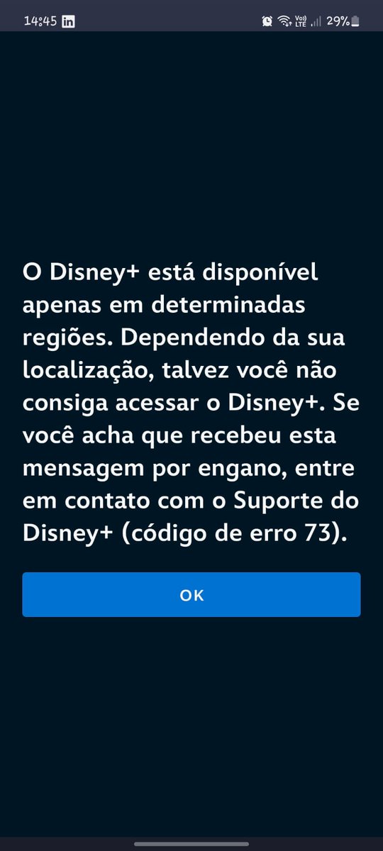 Mikedinunes's tweet photo. @DisneyPlusBR @DisneyPlusHelp 
Está aparecendo esse erro 73
Não consigo logar, já fiz todos os métodos sugeridos e nada de voltar
Já testei em duas TVs, no ps4 e em 3 celulares e nada
Me ajudem https://t.co/FIFJwsJGGc