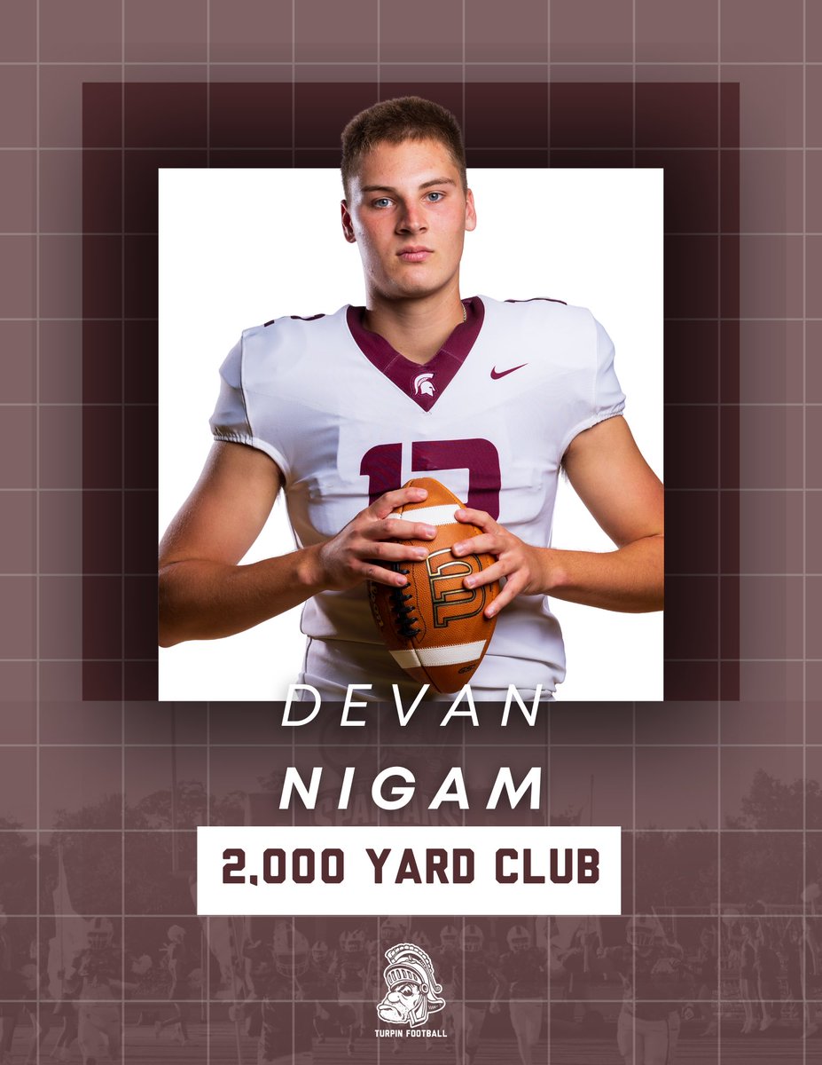 🚨2K Yard Club Alert!!!🚨 

Senior Devan Nigam ends the season with 2,373 yards and 21 TDs. 

#TurpinSpartans | #TheBrotherhood