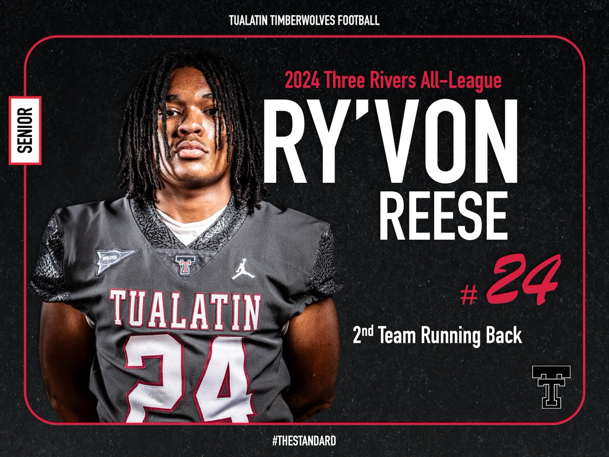 Tualatin Timberwolves Football (@tualatinhsfb) on Twitter photo 2024 Three Rivers League All-League Team
Ry'Von Reese <a href="/RyvonReese5/">Ry’Von Reese</a>
2nd Team Running Back
#TheStandard 2024 Three Rivers League All-League Team
Ry'Von Reese <a href="/RyvonReese5/">Ry’Von Reese</a>
2nd Team Running Back
#TheStandard