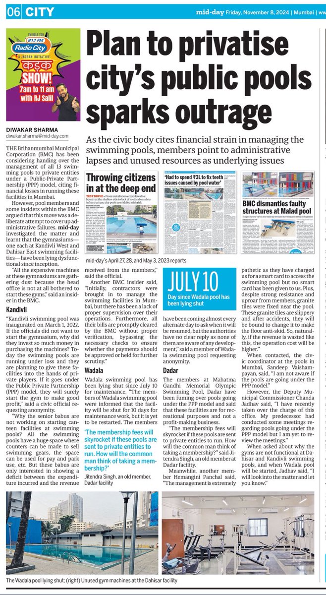 DiwakarSharmaa's tweet photo. Are these #swimming_pools genuinely incurring losses, or is it a deliberate attempt by BABUS to frame the situation as such to cover up #administrative shortcomings? Pool members and some insiders within the BMC reveal the underlying issues! #Gymnasium
https://t.co/xziOdc9bF8 https://t.co/6cNwfSGq2k