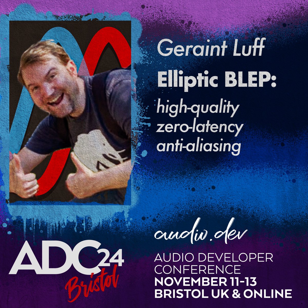 audiodevcon's tweet image. ADC24 Speaker: Geraint Luff
Elliptic BLEP
High-Quality Zero-Latency Anti-Aliasing
For more session info: conference.audio.dev/session/2024/e…
11-13 Nov Bristol UK & Online audio.dev/tickets/
#audio #developer #programmer #programming #audiodevcon