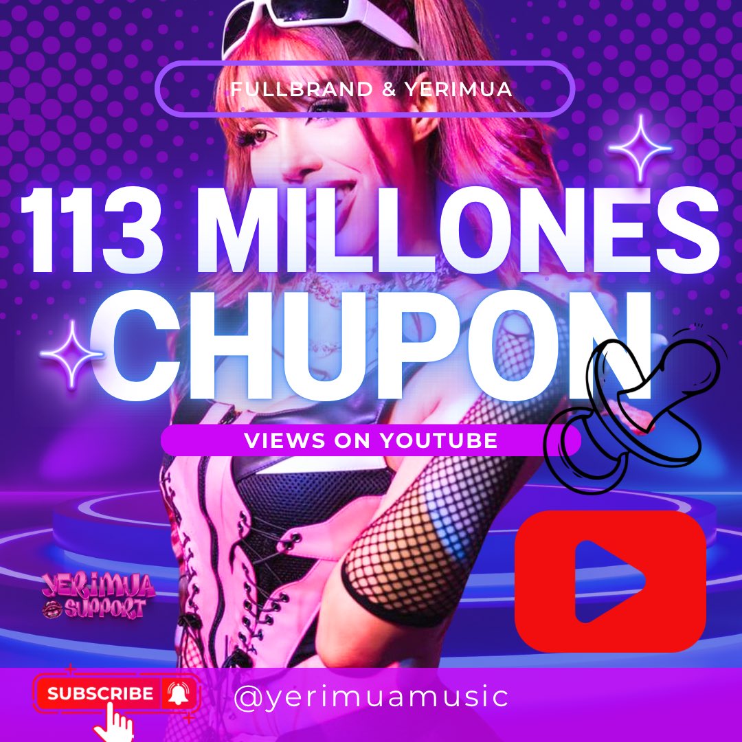 rojita6669's tweet photo. “Chupon” pasa los 113 Millones de vistas en la plataforma de YouTube
@yerimua & @FullbrandMx
#yerimuamusic #fullbrandmusic #chupon https://t.co/h7ODPXqZXs