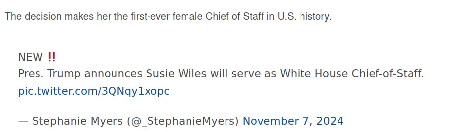 gwl's tweet image. First female chief of staff in US history.