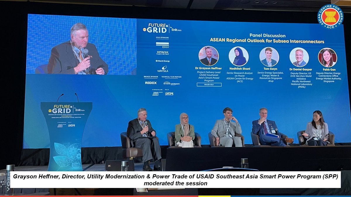 aseanenergy's tweet image. At the @SIEW_sg 2024, the ASEAN Centre for Energy (ACE), in collaboration with the @USAID Southeast Asia Smart Power Program (#SPP), convened session "Future of the Grid (FOTG): Role of Subsea Connectors in the #ASEANPowerGrid" on 23 October 2024.