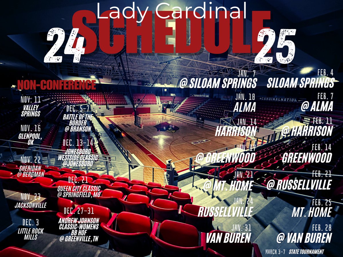 Lady Cardinal Basketball (@farmingtonfast) on Twitter photo The 2024-2025 <a href="/farmingtonfast/">Lady Cardinal Basketball</a> schedule loading now! Follow the Lady Cards as they tackle a Natāl Level schedule and try to Navigate a fiercely talented and tough 5A Classification! Hang On!ā¦..Itās going to be a wild ride! #FarmingtonFast #FAMILY #TheStandardIsTheStandard The 2024-2025 <a href="/farmingtonfast/">Lady Cardinal Basketball</a> schedule loading now! Follow the Lady Cards as they tackle a Natāl Level schedule and try to Navigate a fiercely talented and tough 5A Classification! Hang On!ā¦..Itās going to be a wild ride! #FarmingtonFast #FAMILY #TheStandardIsTheStandard