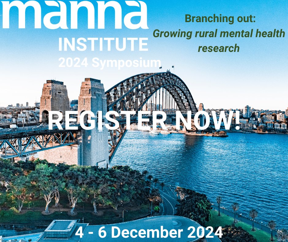 Want to join us for an amazing two days of panels, workshops, networking and presentations in relation to all things regional, rural &amp; remote mental health?

Head to mannainstitute.au/symposium-regi… to register for the Manna 2024 Symposium &amp; secure your spot now!

#mentalhealthresearch
