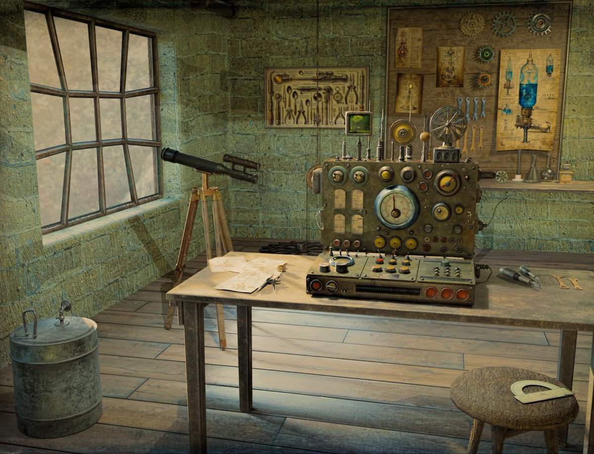 3dble's tweet photo. I continue to create the "Mad Engineer" project. Now, I'm making an engineer's workshop. #blender #3dproject #mad engineer https://t.co/zHuqgowAVM