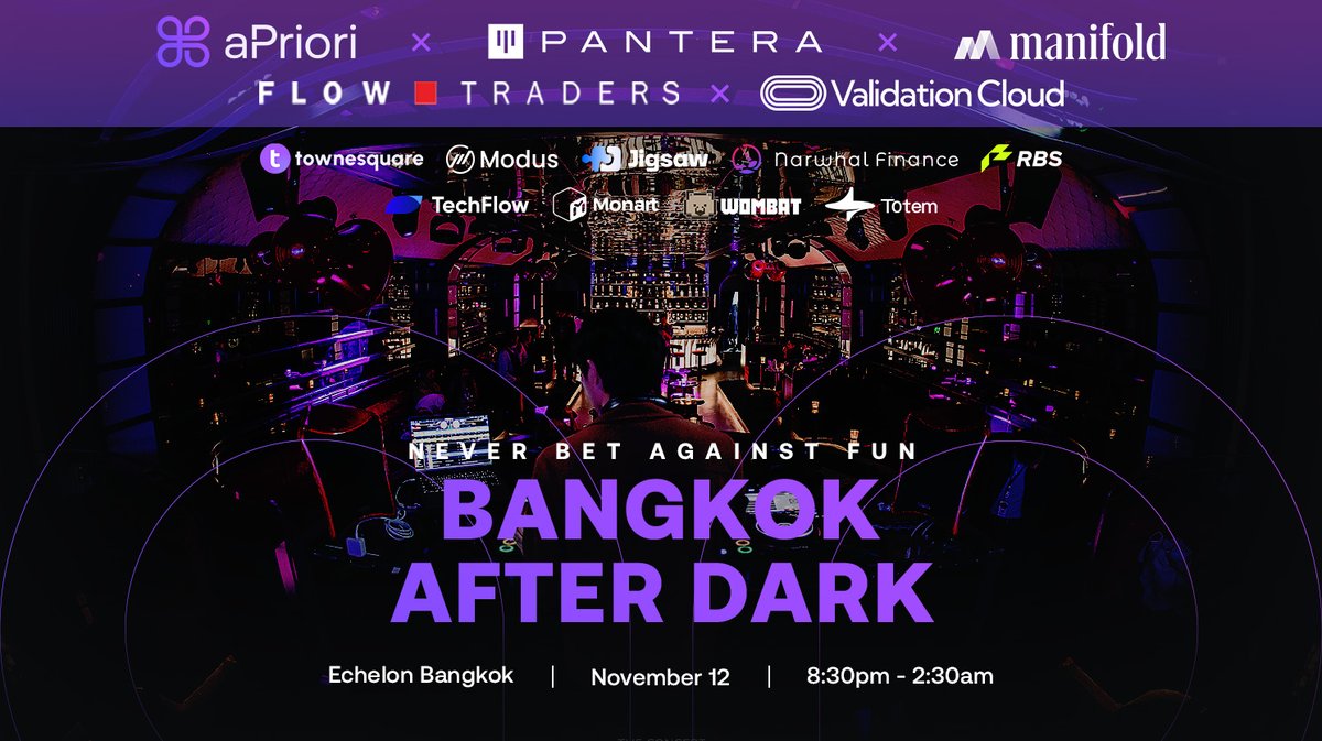 aPriori ⌘ (@apr_labs) on Twitter photo gmonad bangkok
lu.ma/2nkg96c6
get ready to party with <a href="/aprMEV/">aPriori ⌘</a> <a href="/PanteraCapital/">Pantera Capital</a> <a href="/ManifoldTrading/">Manifold</a> <a href="/FlowTraders/">Flow Traders</a> <a href="/ValidationCloud/">Validation Cloud</a> at Lisa's favourite club in Bangkok on Nov 12th 💜
hosted alongside of Monad ecosystem with <a href="/TowneSquarexyz/">TowneSquare ❏ | LIVE ON MONAD TESTNET</a> <a href="/Modus_Finance/">Modus</a> <a href="/jigsawdefi/">Jigsaw</a> gmonad bangkok
lu.ma/2nkg96c6
get ready to party with <a href="/aprMEV/">aPriori ⌘</a> <a href="/PanteraCapital/">Pantera Capital</a> <a href="/ManifoldTrading/">Manifold</a> <a href="/FlowTraders/">Flow Traders</a> <a href="/ValidationCloud/">Validation Cloud</a> at Lisa's favourite club in Bangkok on Nov 12th 💜
hosted alongside of Monad ecosystem with <a href="/TowneSquarexyz/">TowneSquare ❏ | LIVE ON MONAD TESTNET</a> <a href="/Modus_Finance/">Modus</a> <a href="/jigsawdefi/">Jigsaw</a>