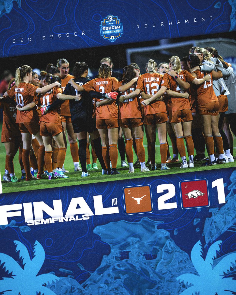 Southeastern Conference (@sec) on Twitter photo What a match. What a finish. ⚡️
<a href="/TexasSoccer/">Texas Soccer</a> knocks off No. 2 Arkansas with a golden goal in 2OT to book a spot in the finals!
#SECSOC x #SECTourney What a match. What a finish. ⚡️
<a href="/TexasSoccer/">Texas Soccer</a> knocks off No. 2 Arkansas with a golden goal in 2OT to book a spot in the finals!
#SECSOC x #SECTourney