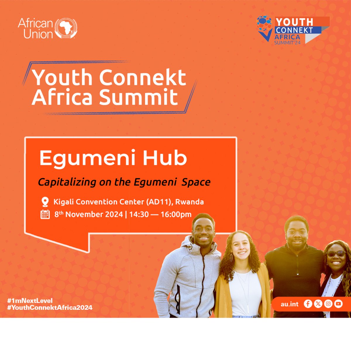 #YouthConnekt2024 starts today 💥

Various incredible sessions lined up today at the <a href="/AUYouthProgram/">African Union Youth Program</a>'s Egumeni Hub including:
✔️Knowing the <a href="/_AfricanUnion/">African Union</a> 
✔️Grants &amp; opportunities for youth organizations session led by <a href="/AUEUYouthLab/">AU-EU Youth Lab</a>

📍: KCC (AD11)
⏰️: 2:30pm CAT

#AYM2024