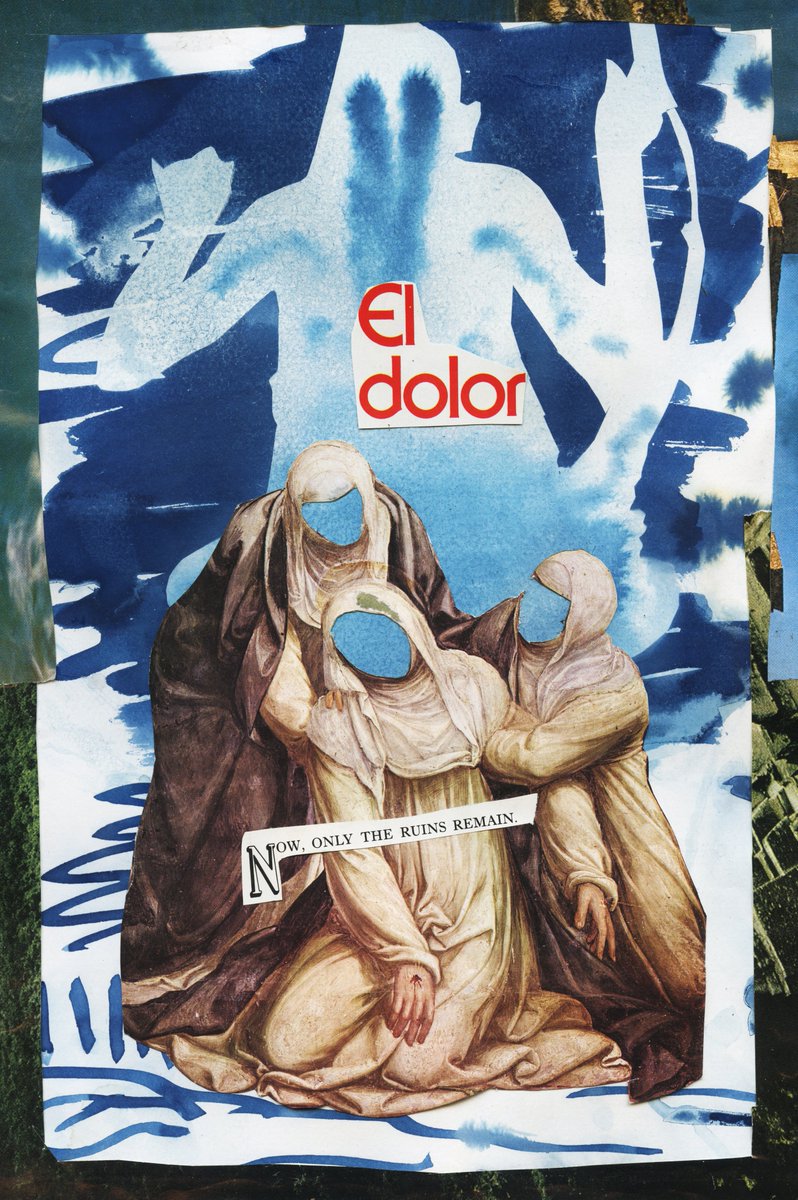 "El Dolor"
physical collage over cyanotype
1/1 on <a href="/objktcom/">objkt</a> 
Made on the @bosquegracias Art Residency