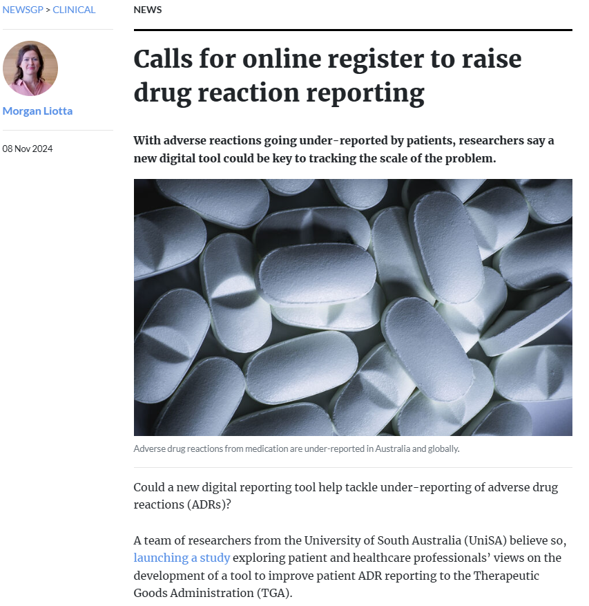 📢 Could a new digital reporting tool help tackle under-reporting of adverse drug reactions (ADRs)?

💊Our latest study on the potential impact of a digital ADR reporting platform in Australia is gaining attention! 

Thank you to <a href="/newsGPau/">newsGP</a>  for covering our findings.
🔗 Read the