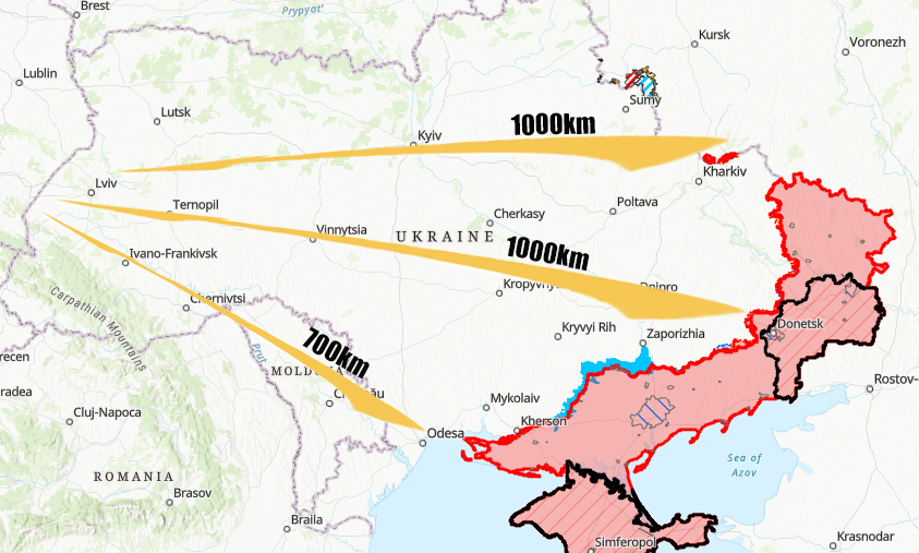 bears_with's tweet photo. Trump’s DMZ, if it extends ( a big if) 800m/1300km long westwards,  will demilitarize the entire Ukrainian territory from the front line at Pokrovsk, Kharkov, Odessa, to the Polish border. https://t.co/5Ws59doFxY https://t.co/JELFBsEc3X