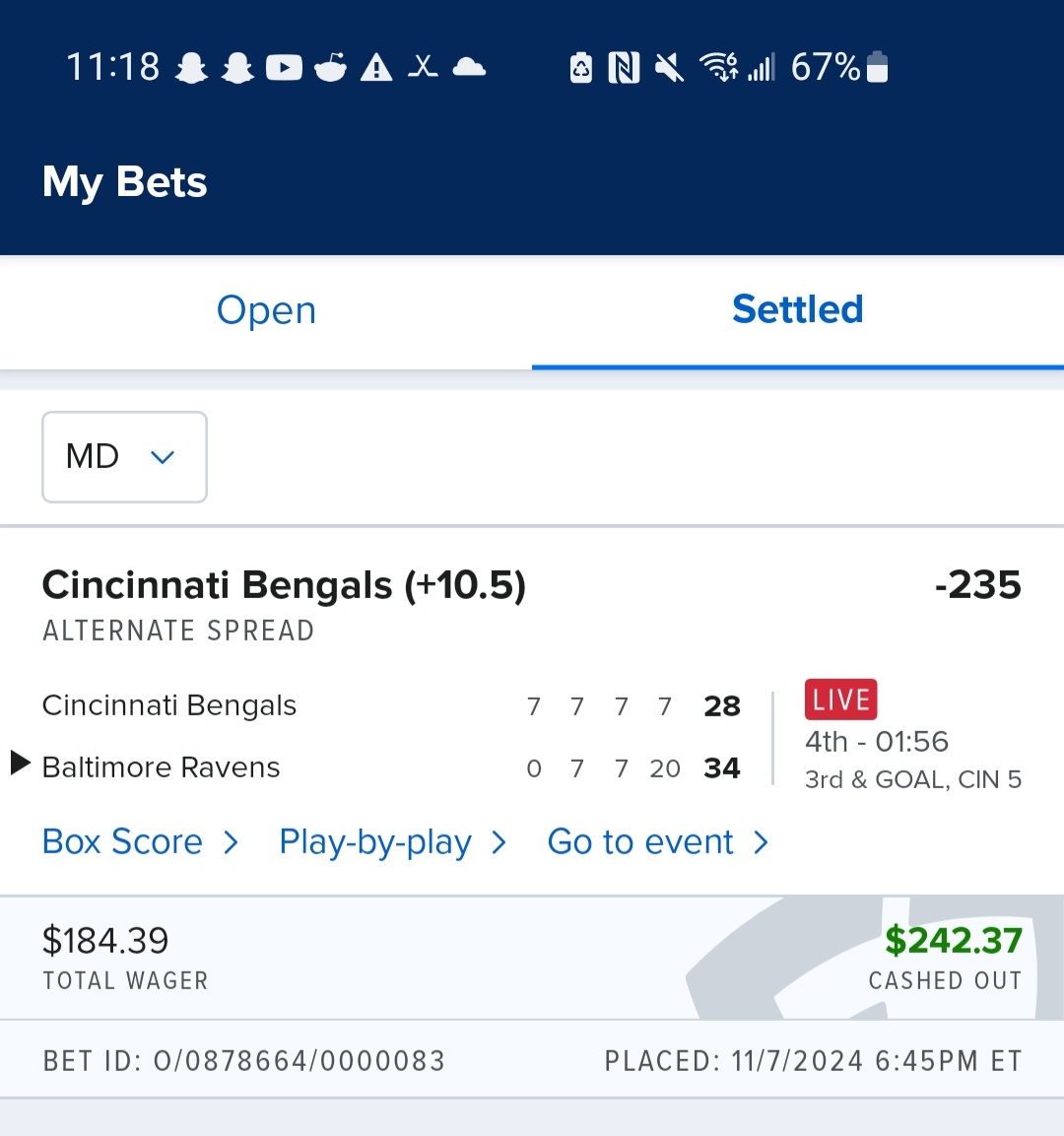 Panthers win, Blues lose but had big pic in #NFL brining a 2-1 win lose ratio overall.

Since my NFL pic was so secure I decided to play a game and bet a random 3 digit number. Only do this with picks that have very low probability of losing based on rank, players, history, etc.