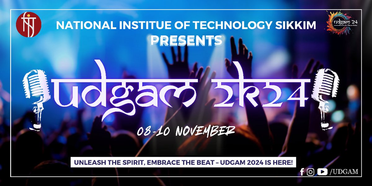 NITSIKKIM1's tweet photo. Annual Cultural Fest Udgam 2024, Nov 8-10!
The grand opening features with Hon’ble MLA Shri Rikshal Dorjee Bhutia, Director Prof. M C Govil, and special guests. Join us for three exciting days of creativity, performances, and fun.
#Udgam2024 #NITSikkim #CulturalFest #CampusVibes https://t.co/sl8eMa1YeW