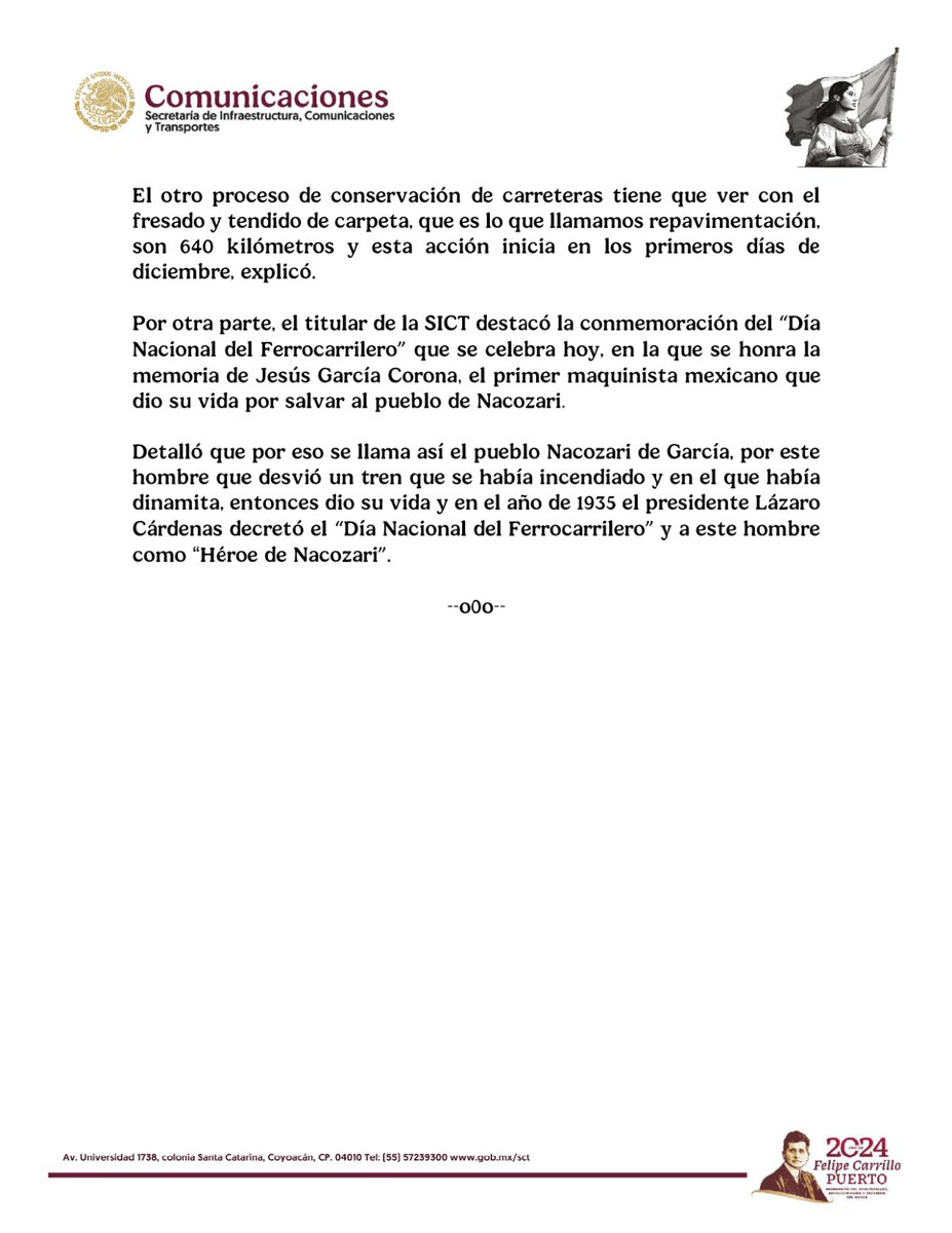 CentroSICTTab's tweet photo. COMUNICADO: 025                                               FECHA: 07/11/2024
INICIA PROGRAMA BACHETÓN EN 9 ESTADOS; ATENDERÁ 45 MIL KMS DE CARRETERAS FEDERALES EN EL PAÍS: ESTEVA MEDINA https://t.co/ZVihqpCBGR