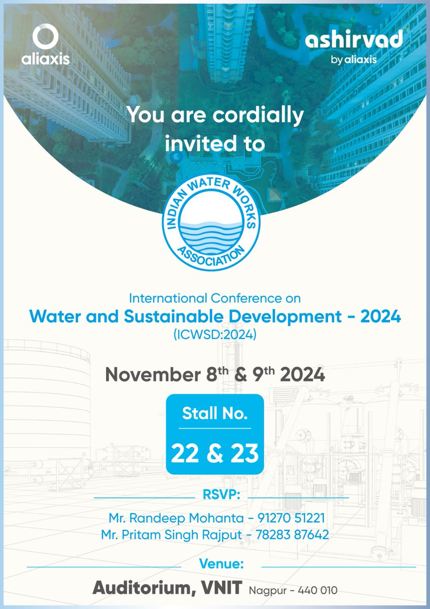 You're invited to the International Conference on Water and Sustainable Development - 2024 (ICWSD:2024), organized by the Indian Water Works Association. Join us today for a two-day event at the Auditorium, VNIT, Nagpur.