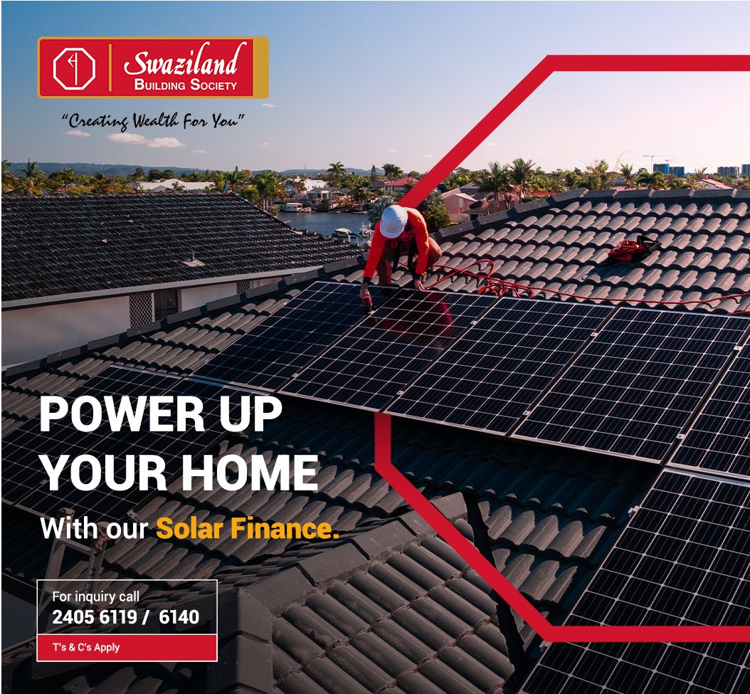 SBSswaziland's tweet image. Save costs and power your workstation efficiently with Solar Power!

Switch to SBS Solar Loans and watch your savings grow.

Call 2405 6119 / 6140 or visit us for more info.

Ts &amp;amp; Cs apply.

#CreatingWealthForYou #SwazilandBuildingSociety #Eswatini