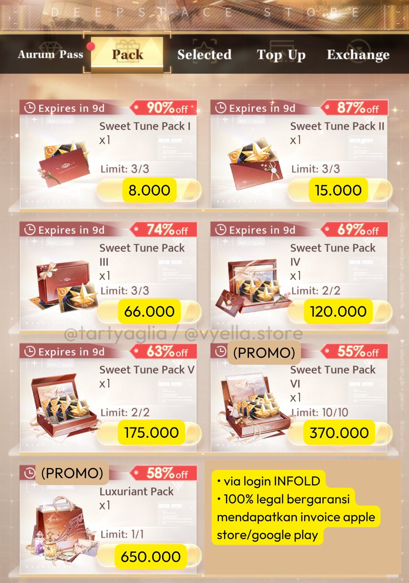 tartyaglia's tweet photo. OPEN ORDER💖
💖Top up Love and Deepspace

☑️ NEW Outfit Packs (Via login Inf*ld)
☑️ NEW Limited Wish Packs (Via login Inf*ld)
☑️ Secret Promise/Heartfelt Vow (Via login Inf*ld)
☑️ Aurum Pass/Crystals (Via Hunter ID.)

✅ 100% legal mendapatkan invoice resmi
✅ proses semi-fast, sesuai antrian
✅ terpercaya sejak 2020 dengan 4.5k+ testimoni

Order? Bisa ke DM atau WA di link bio ya!

#LoveandDeepspace #LADS #LND #LAD #warunglad zayne xavier sylus rafayel mc li