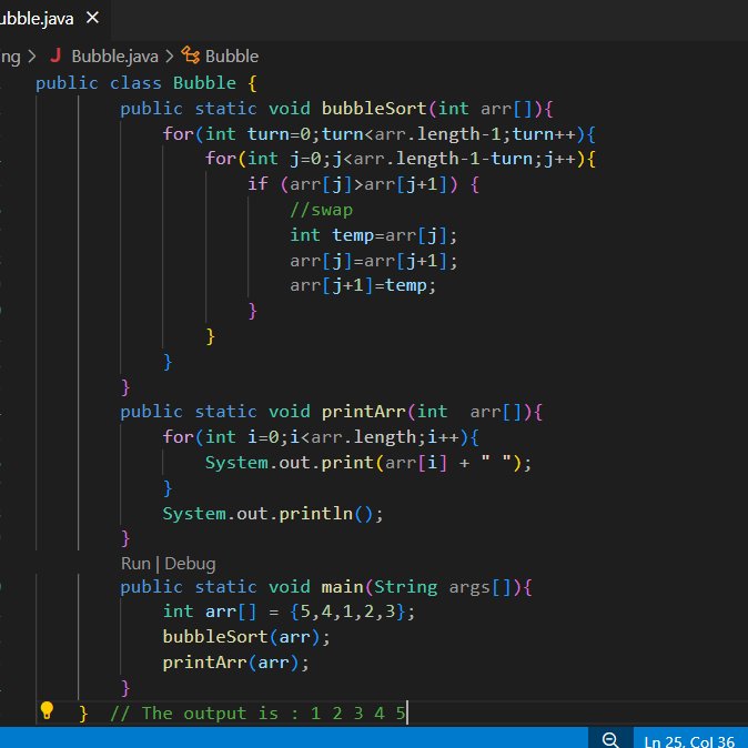 🚀 Solved: Bubble Sort in Action! 🔄

Today, I implemented Bubble Sort to arrange an array in ascending order. This classic sorting algorithm repeatedly swaps adjacent elements until the array is sorted.  #Java #LearnInPublic #CodingChallenge #DSA