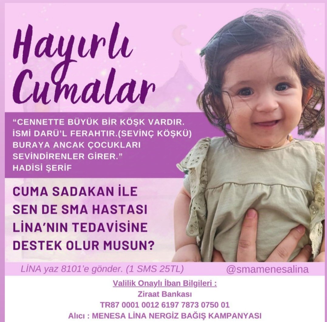 Lütfen Cuma Sadakalarınıza talibiz dostlar.

TR87 0001 0012 6197 7873 0750 01
ALICI: MENESA LİNA NERGİZ BAĞIŞ KAMPANYASI

LİNA yaz 8101'e gönder.

#CumaSadakası adamlar 10 Okan Yüksel Güran Rıdvan Hayırlı Cumalar Icardi Okan Dzeko Osimhen Yapı Mertens kişlasiz bedelli askerlik