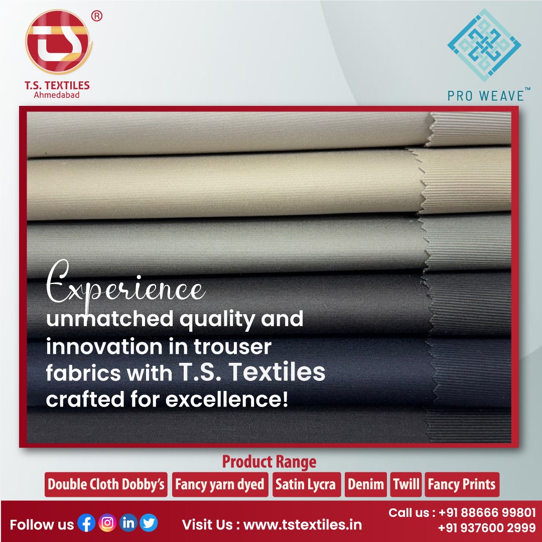 tstextiles's tweet photo. Discover unmatched quality and innovative designs in trouser fabrics at T.S. Textiles.
For Inquiry Now -:π
π (+91) 88666 99801 | (+91) 937600 2999
π https://t.co/PUqEfX6oGp
#TSTextiles #TrouserTabcrics #Trouser #TrendyFabrics #QualityTextiles #CottonComfort #FabricFashion https://t.co/htjP1xz7gP