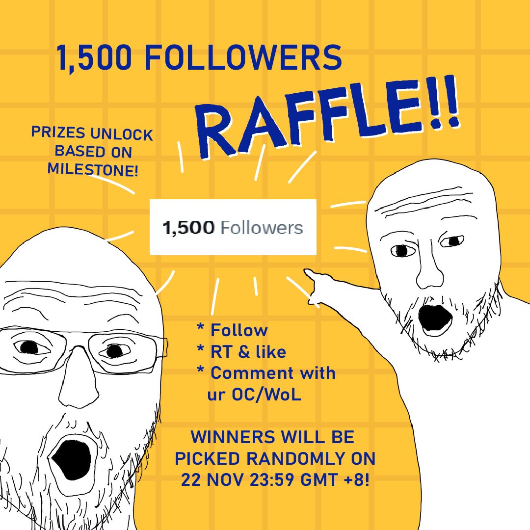 JenoSpoon's tweet photo. Heyoo!! Since I reached 1,5k followers, it’s about time I do a raffle!!

To enter:
Follow, RT &amp; like this post + comment with an image of your WoL/OC

There will be milestones to unlock the prizes! Winners will be picked randomly on 22 Nov 23:59 GMT+8 https://t.co/jZFwai1Y7f