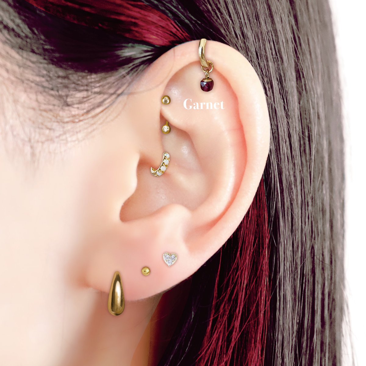 まろページです♪天然石ピアス4点です♡ Topaz + Spinel + Garnet：小さな天然石ピアスのスペシャル