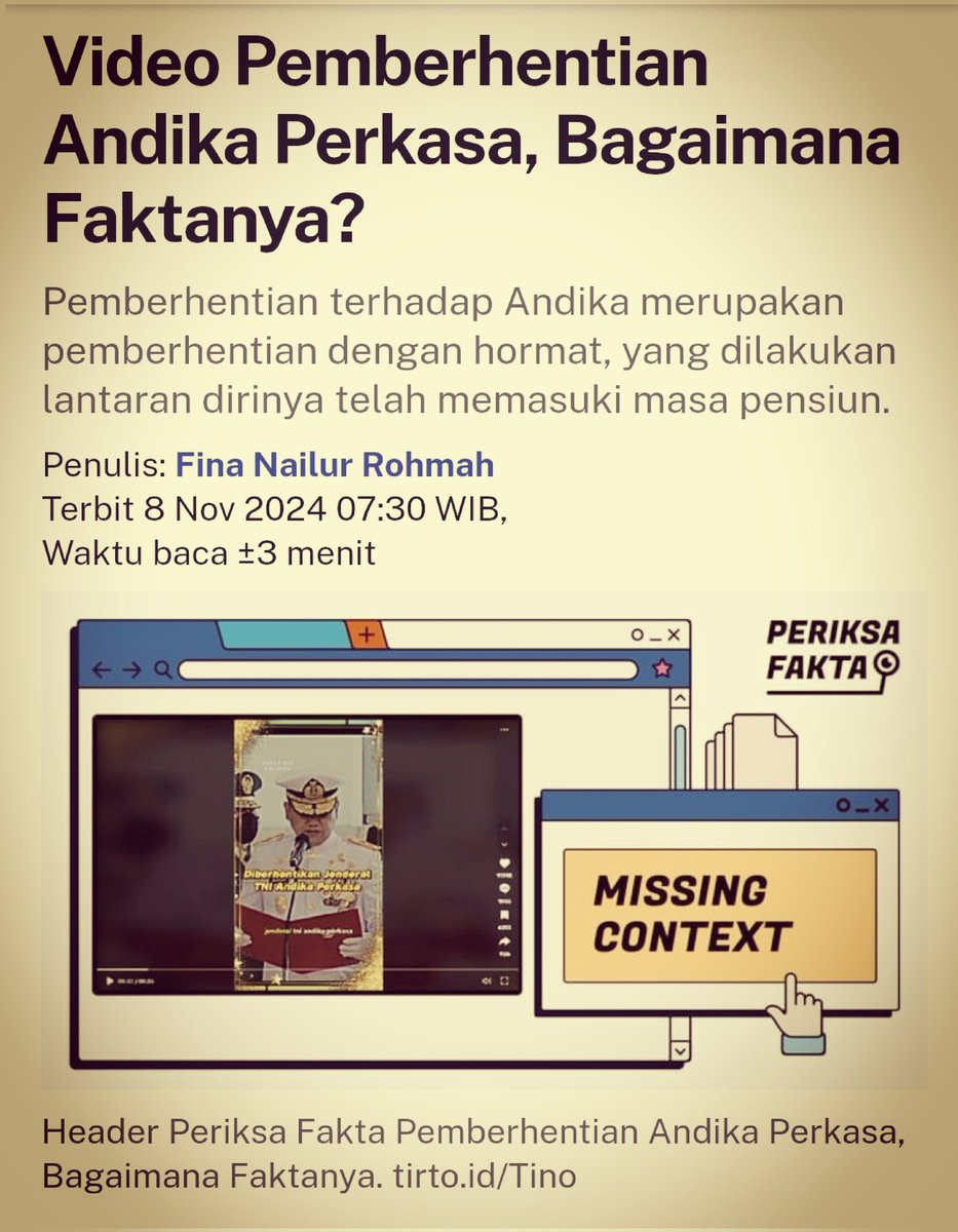 Hoax ttg Andika Perkasa mulai disebar..
Diedarkan di TikTok
Cek komen2nya...paham sendirilah 👇
vt.tiktok.com/ZSjS8RmJG/

tirto.id/video-pemberhe…