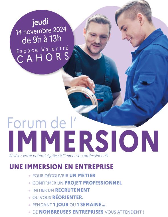 Sandrine Robert 👂👁️🗨️📚💬✍ (@sandrobert_ft82) on Twitter photo 📌Forum Immersion <a href="/FranceTravail/">France Travail</a> #Cahors pour :
🔹Valider 1 projet,
🔹Découvrir 1 métier,
🔹Initier 1 recrutement.
RDV le 14/11 -Espace Valentré- 2⃣0⃣entreprises prêtes à vous accueillir !
urls.fr/FOTqMo
<a href="/gerald_capel/">Gerald CAPEL</a> @Ch_Alrivie <a href="/CalongeCedric/">CALONGE Cédric</a> <a href="/xavier_pocous/">Xavier Pocous</a> 📌Forum Immersion <a href="/FranceTravail/">France Travail</a> #Cahors pour :
🔹Valider 1 projet,
🔹Découvrir 1 métier,
🔹Initier 1 recrutement.
RDV le 14/11 -Espace Valentré- 2⃣0⃣entreprises prêtes à vous accueillir !
urls.fr/FOTqMo
<a href="/gerald_capel/">Gerald CAPEL</a> @Ch_Alrivie <a href="/CalongeCedric/">CALONGE Cédric</a> <a href="/xavier_pocous/">Xavier Pocous</a>