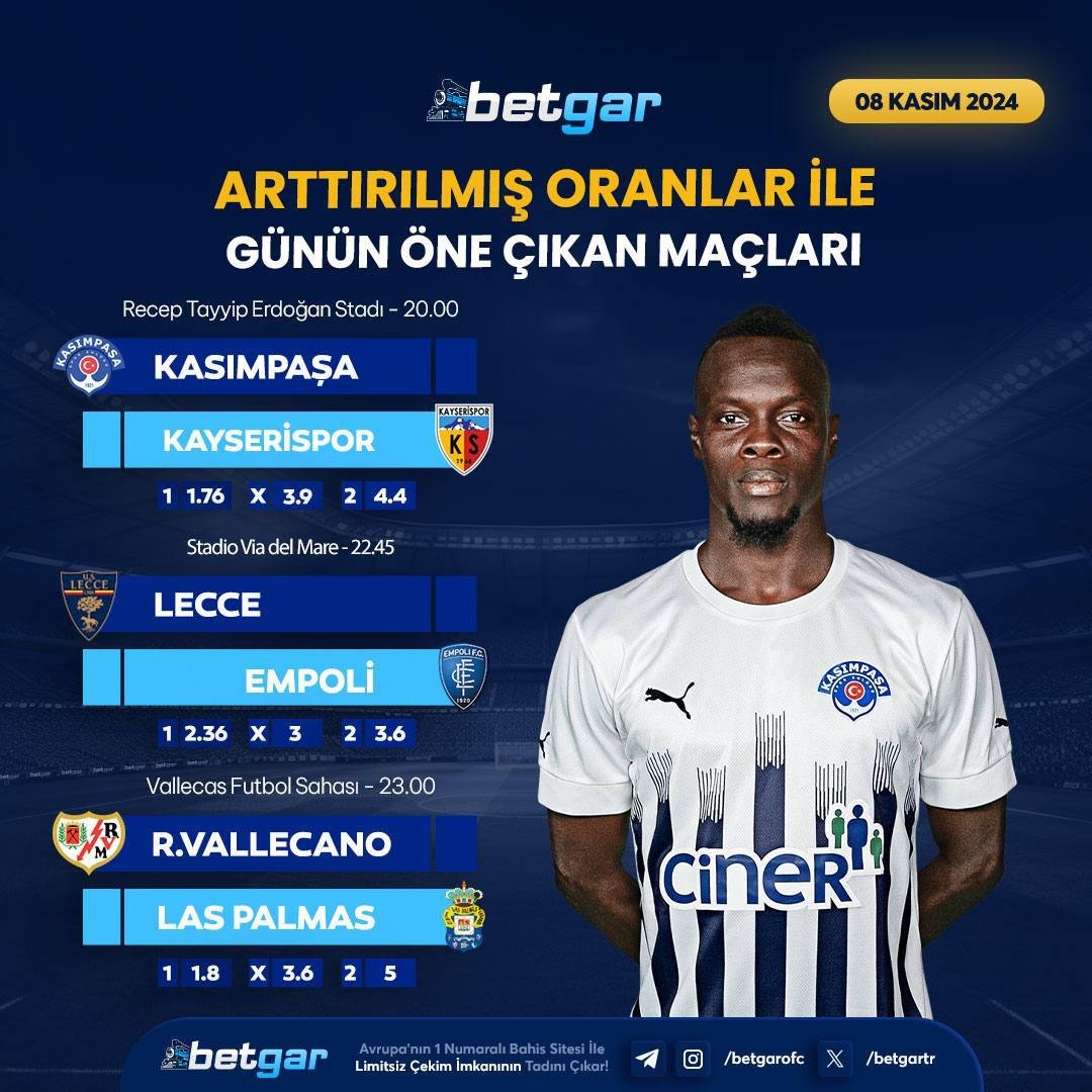 ⚽️ GÜNÜN KARŞILAŞMALARI BETGAR'DA!

Kasımpaşa 🆚 Kayserispor
Lecce 🆚 Empoli
R.Vallecano 🆚 Las Palmas
 
⚡️ Yeni Nesil Arayüzü ve Yükseltilmiş Oranlar İle Bahisini Al!

🤩 Kazanmanın yolu #Betgar'dan Geçer!

➡️ BETGAR GİRİŞ  : cutt.ly/garx