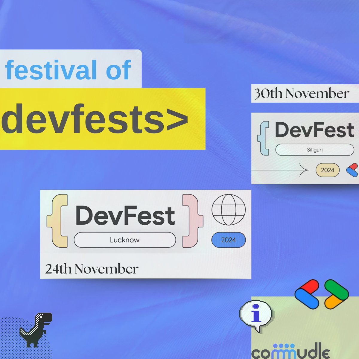 commudle's tweet photo. Festival of #Devfests this coming months!
@GdgGurugram @GDGSiliguri @gdgnoidacloud @Google @googledevgroups https://t.co/7Mc7REb3ZU