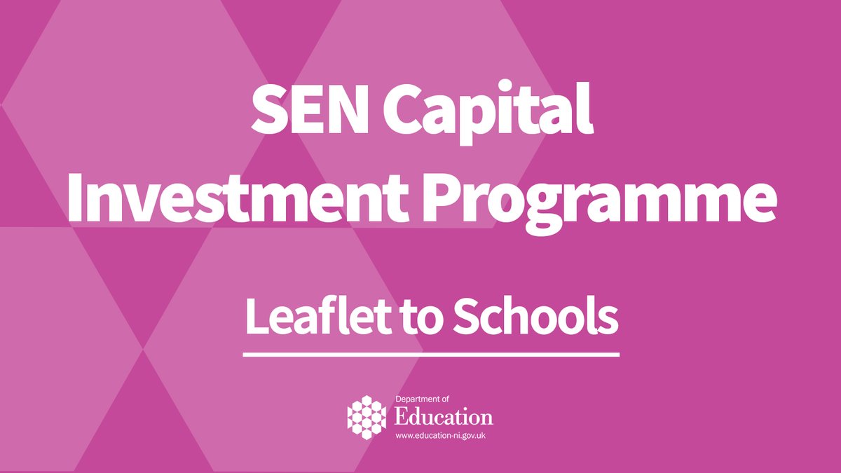 The Department has issued a leaflet to schools across Northern Ireland updating them on the SEN capital programme. The leaflet sets out the key elements of the programme and progress to date.

Read more: education-ni.gov.uk/publications/s…