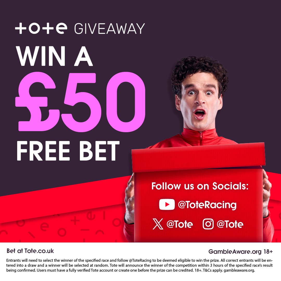 ToteRacing's tweet photo. Free Bet Giveaway 🏇

✅ Follow @ToteRacing 
🔄 RT this post
❓Reply with who you think wins the Fighting Fifth Hurdle (Sat, 2:10pm)

1⃣ winner picked from all the correct answers 👏

 T&amp;C's Apply | 🔞 https://t.co/o3UPOcs3tV