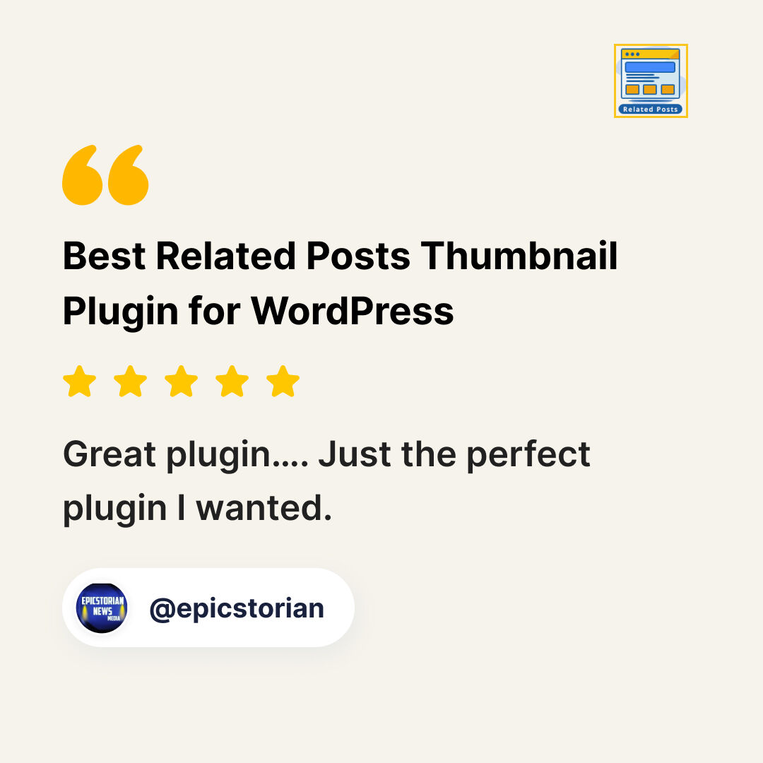 wpbrigade's tweet image. 🌟 🌟🌟🌟🌟 Our users are loving the Related Posts Thumbnails plugin! One happy user says it’s “a must-have for WordPress” that truly delivers on related content display. 

Full Review 👉 bit.ly/4faXMZ0

#WordPress #RelatedPosts #WPPlugins #PluginReview