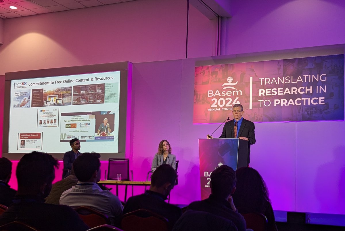 BJSM_BMJ's tweet photo. #KeyNote What's happening across the pond in the world of Sport and Exercise Medicine? 💭 Marci Goolsby and Jim Griffith share their wisdom on Developing Sports Medicine in the USA and shine a light on the importance of global collaboration 🤝🌎 #BASEMConf24
@marcigoolsby @jgriffith31 @DaneVishnubala @basem_uk @TheAMSSM