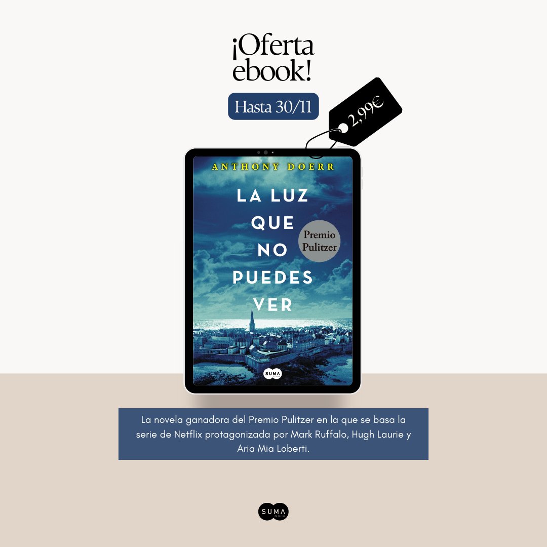 ¡OFERTA EBOOK! Consigue «La luz que no puedes ver» de Anthony Doerr por 💥2,99€💥
<a href="/sumadeletras/">SUMA DE LETRAS</a>

Aquí 📲 bit.ly/40BY32H
30/11/2024🔚 #OfertasEbooks