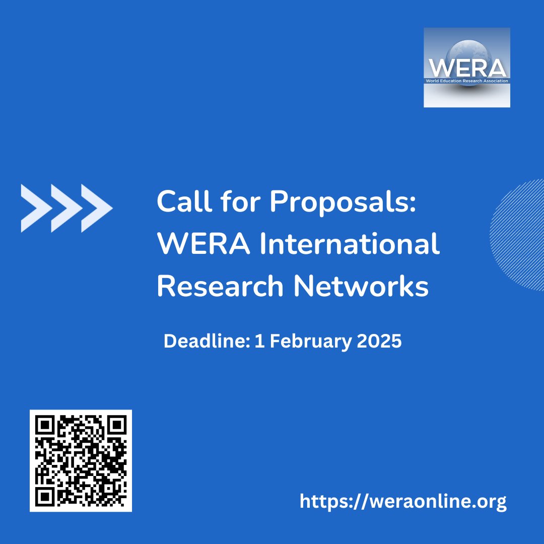 📢🌍 Exciting opportunity! WERA invites proposals to establish an International Research Network (IRN) to stimulate collaborations on innovative education topics globally.
 
✨Submit your proposal by Feb 1, 2025. 
👉For more info, visit bit.ly/4h77e0K