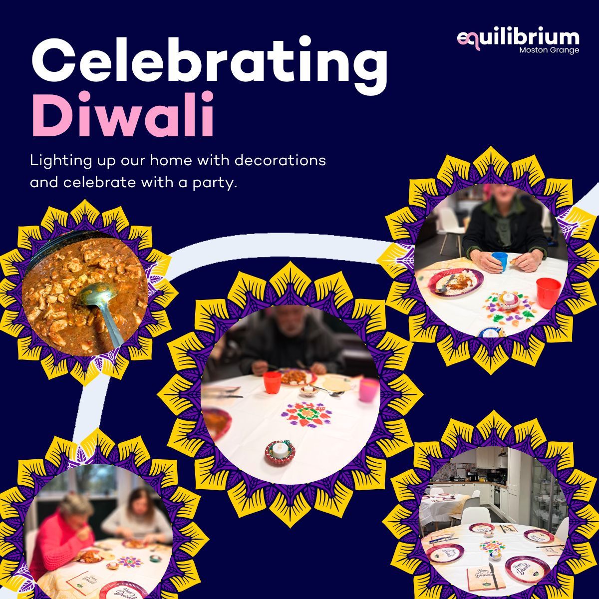 EquilibriumMCR's tweet photo. Service users enjoyed a vibrant Diwali party at Moston Grange this week filling the home with lights, decorations, and some delicious treats. We proudly honour our service users' beliefs, ensuring everyone celebrates what matters most to them. 

#DiwaliCelebration #MostonGrange https://t.co/aSUby2CME0