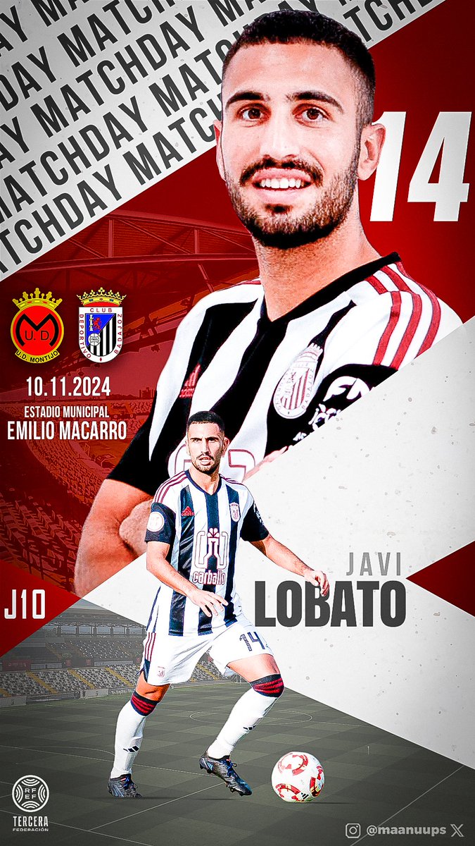 Como cada día a las 12:00h, NUEVO DISEÑO 🔥

<a href="/Javierlob8/">Javier Lobato</a> como cabeza de cartel para el partido entre la <a href="/UDMONTIJO/">Unión Deportiva Montijo</a> y el <a href="/CDBadajoz/">CD Badajoz</a> 

💪Seguimos con más diseños, gracias por el apoyo diario 🤍🖤