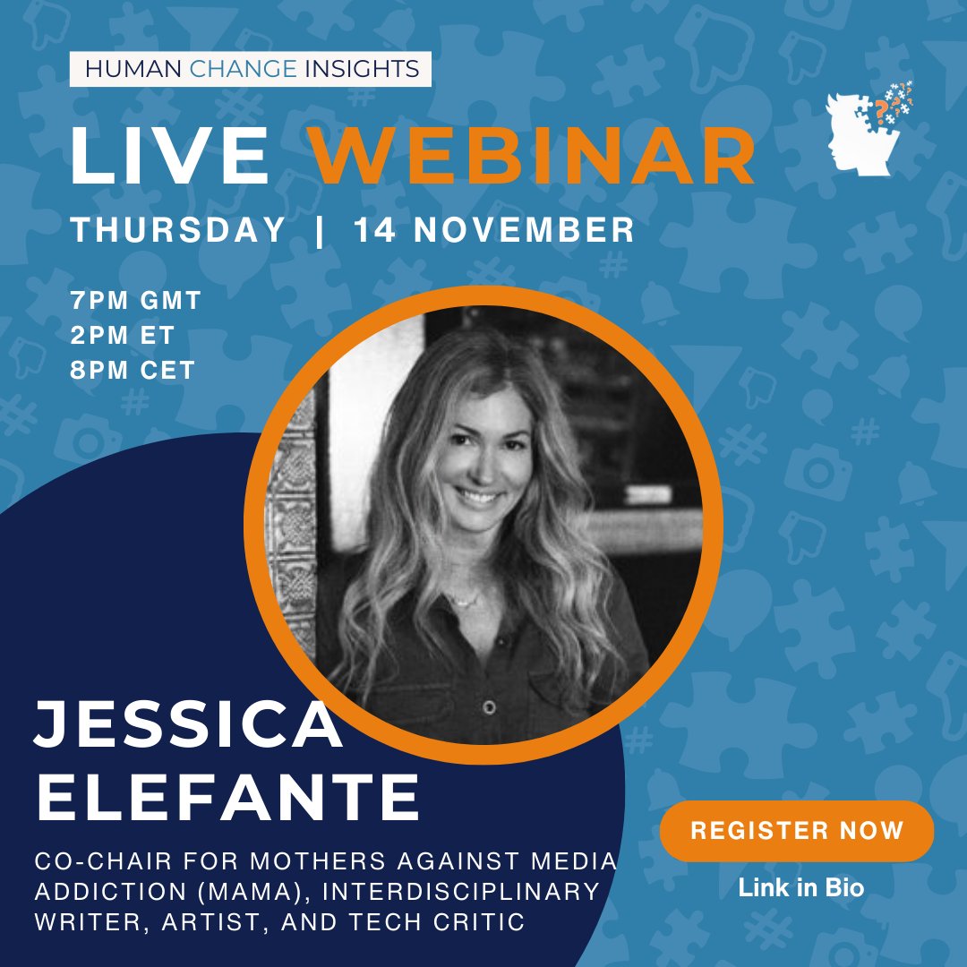Human Change (@_humanchange) on Twitter photo 📣 Our next speaker for Episode 2 of #HumanChangeInsights is Jessica Elefante, a co-chair for <a href="/_WeAreMAMA/">Mothers Against Media Addiction</a> and author of "Raising Hell, Living Well"
Don’t miss out – register now! ⬇️
loom.ly/TOdaITQ
#HumanChange #OnlineSafety #Parenting 📣 Our next speaker for Episode 2 of #HumanChangeInsights is Jessica Elefante, a co-chair for <a href="/_WeAreMAMA/">Mothers Against Media Addiction</a> and author of "Raising Hell, Living Well"
Don’t miss out – register now! ⬇️
loom.ly/TOdaITQ
#HumanChange #OnlineSafety #Parenting