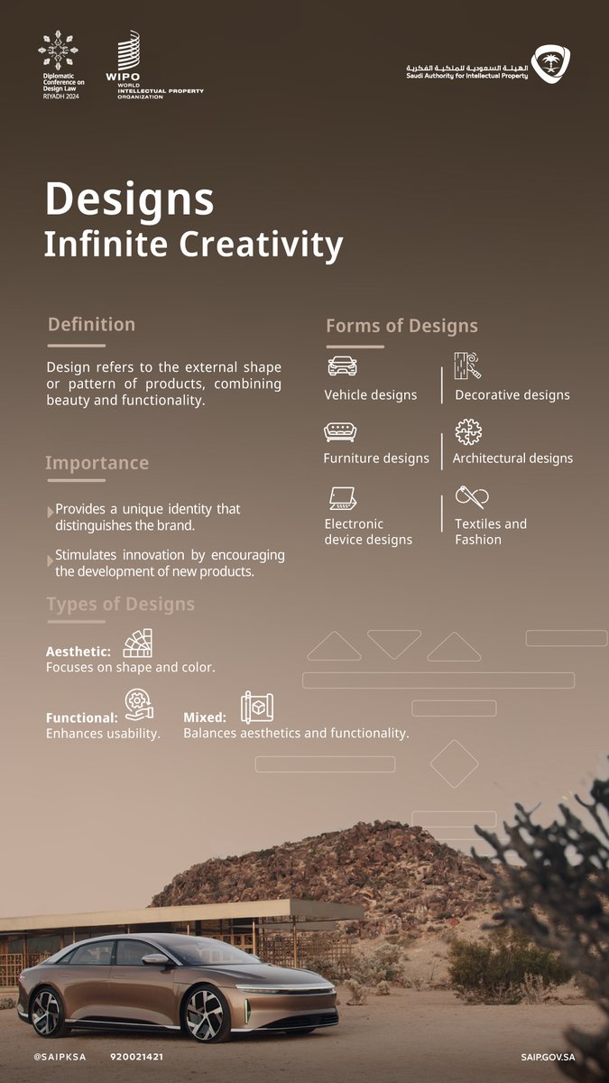 SAIPKSA's tweet photo. Discover how designs shape our everyday lives; with the "Design Law," we enhance creativity and innovation.
#Future_of_Design
#DesignDipCon https://t.co/RudK7t9qUD