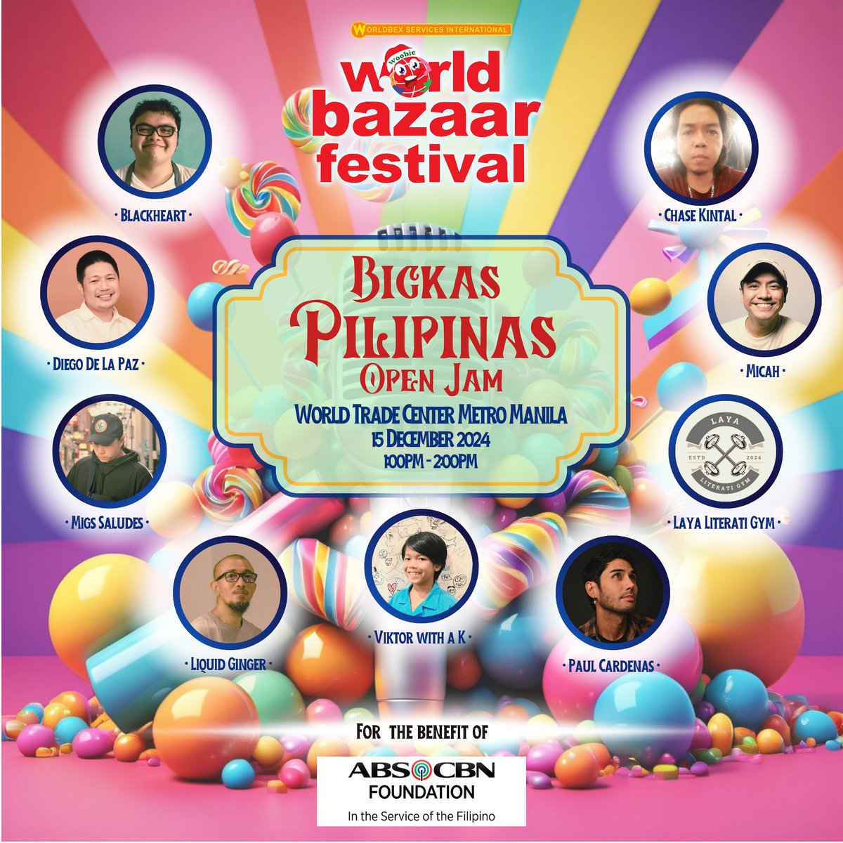 Spoken Word + Music

Bigkas Pilipinas Open Jam
World Bazaar Festival

1pm-2pm, December 15 Sunday
World Trade Center

#bigkaspilipinas #kookytuason #martytengco #spokenword #poetry #manilaph #Worldbex #WorldBazaarFestival #WorldBazaarFestival2024 #WorldTradeCenter 

🎨 Blackheart