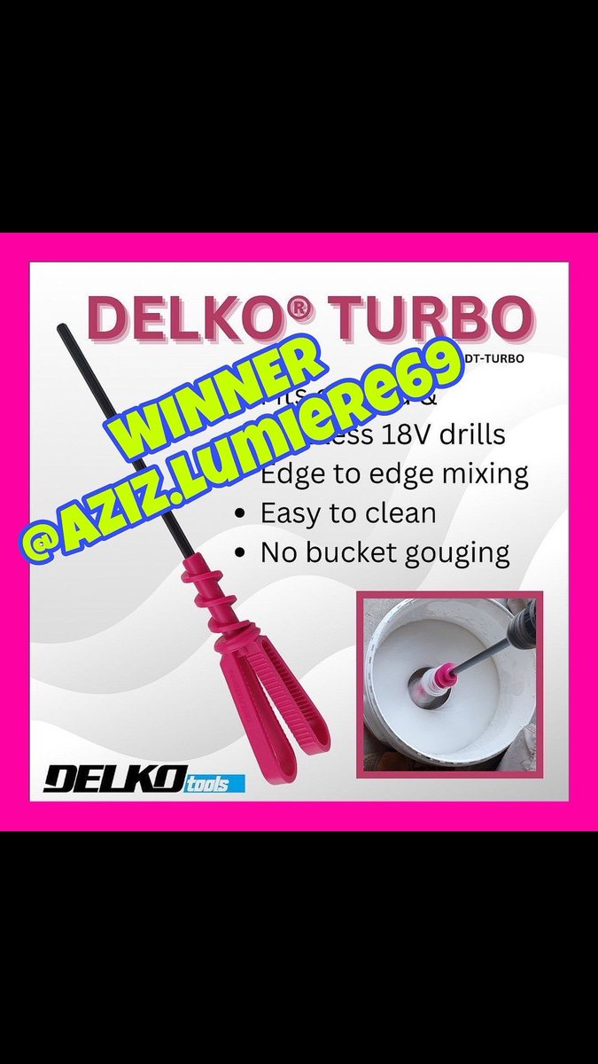 DelkoTools's tweet image. Congratulations @aziz.lumiere69 the winner of our #DELKOturbo giveaway!
#delkotools #mixm8 @Mix_M8 #plastering #drywall #trockenbau #plaquiste #cartongesso #gesso #yeso