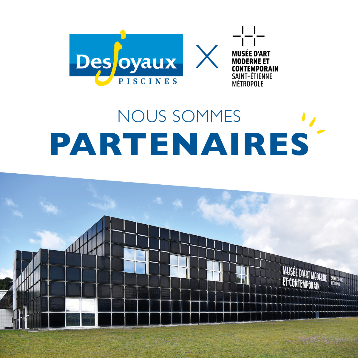 <a href="/Desjoyaux_pools/">Piscines Desjoyaux</a> souhaite  de nombreuses visites et une belle réussite à son partenaire <a href="/mamc_st_etienne/">MAMC+ Saint-Étienne</a>  qui dispose d'une remarquable collection d'œuvres et fait preuve d'un réel dynamisme pour rendre l'art accessible à tous . Inauguration ce soir avant réouverture le 09/11/24.