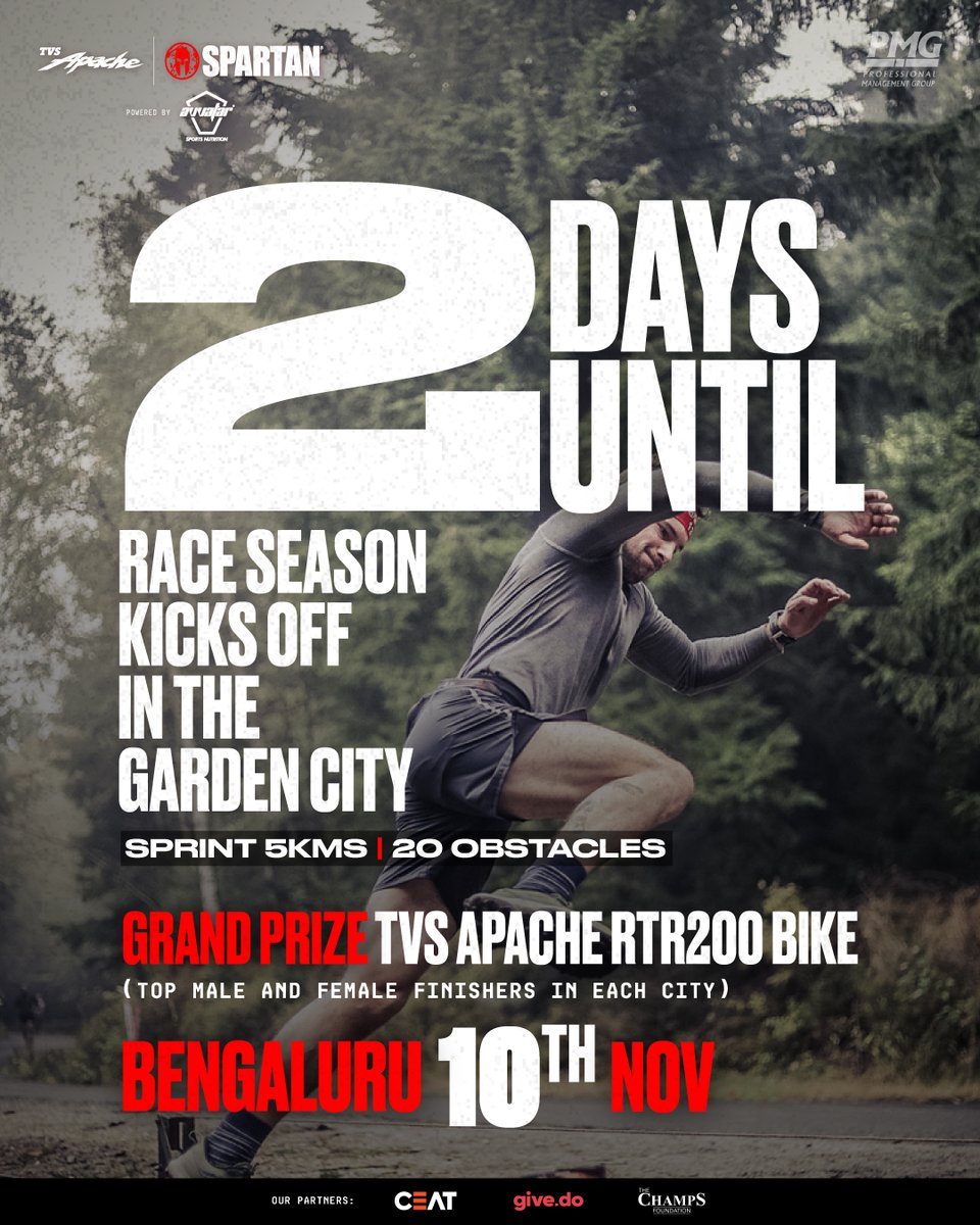 SpartanRaceIN's tweet photo. 2 days to go until India's first Spartan Race runs wild in Bengaluru! Got what it takes to win the ultimate prize?
#SpartanRace #Fitness #FitnessGoals #Workout #ArooAroo #ObstacleCourseRace #FitnessMotivation #Pune #Noida #Bengaluru #RegisterNow #BeUnbreakable #beastmode #gym https://t.co/Ko2gFOcykY