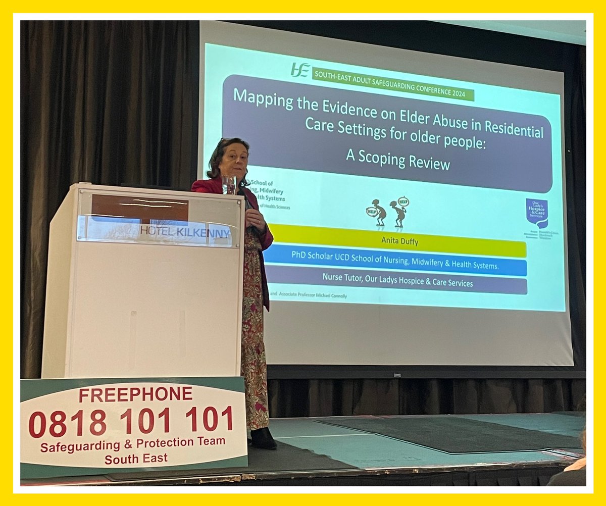 Anita Duffy <a href="/ucddublin/">University College Dublin</a> <a href="/ucdsnmhs/">UCD School of Nursing, Midwifery & Health Systems</a> presents ‘Mapping the Evidence on Elderabuse in Residential Care Settings for Older People, A Scoping Review’ <a href="/SouthEastCH/">HSE/SECH (now part of HSE Dublin and South East)</a> <a href="/AmberRefuge/">Amber Womens Refuge</a> <a href="/UCC/">UCC Ireland</a> <a href="/uccsocialwork/">@UCCsocialwork</a> #HEYYOULISTENHEAR